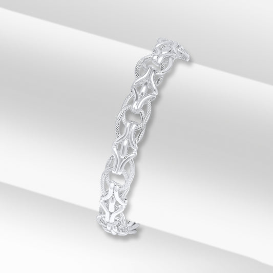 Sterling Silver 10mm Double Oval Textured Bracelet with Bolt Ring Clasp
