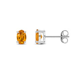 9ct White Gold Oval Natural Citrine Claw Stud Earrings — 6x4mm
