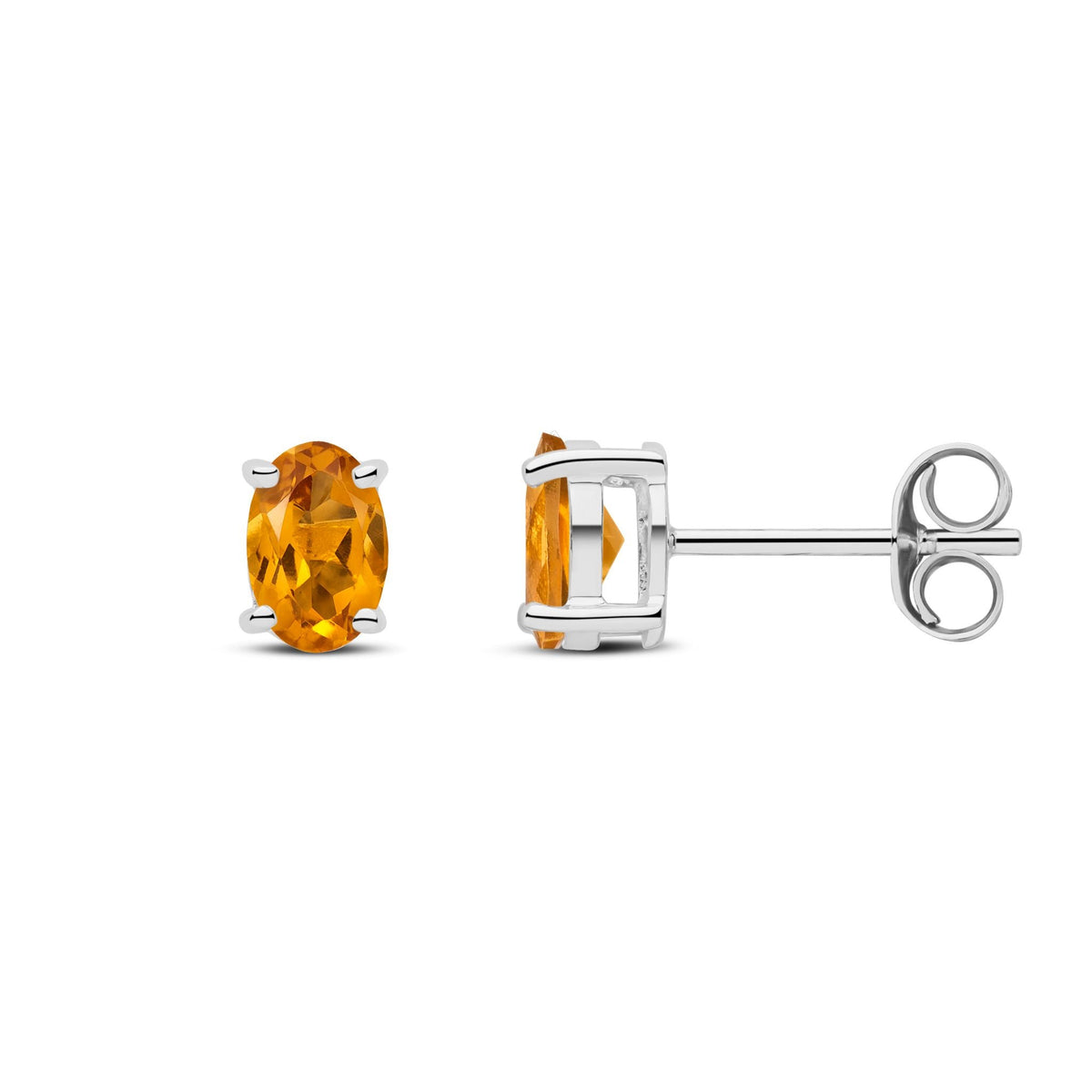 9ct White Gold Oval Natural Citrine Claw Stud Earrings — 6x4mm