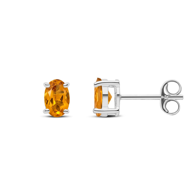 9ct White Gold Oval Natural Citrine Claw Stud Earrings — 6x4mm