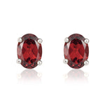 9ct White Gold Oval Natural Garnet Claw Stud Earrings — 7x5mm