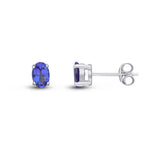 9ct White Gold Oval Natural Tanzanite Claw Stud Earrings — 6x4mm