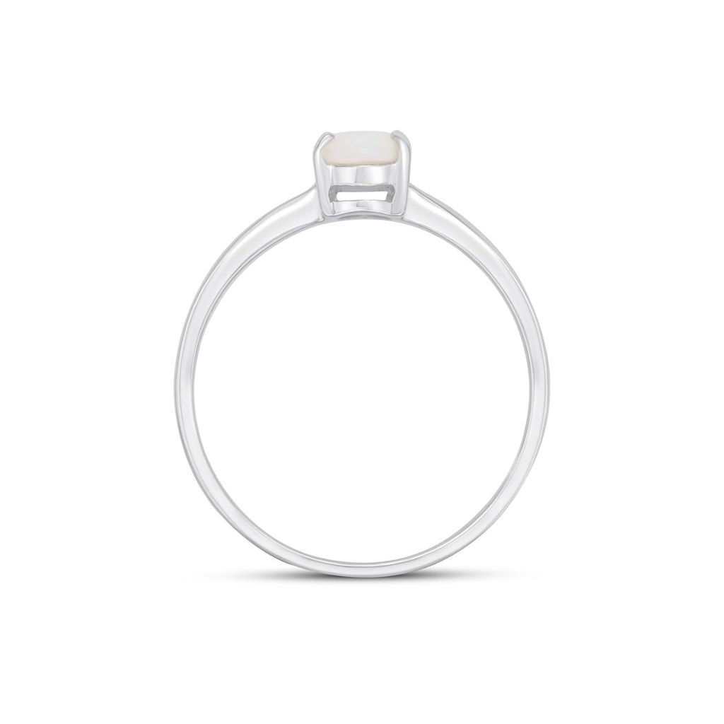 9ct White Gold Oval Natural Opal Claw Set Single Stone Ring