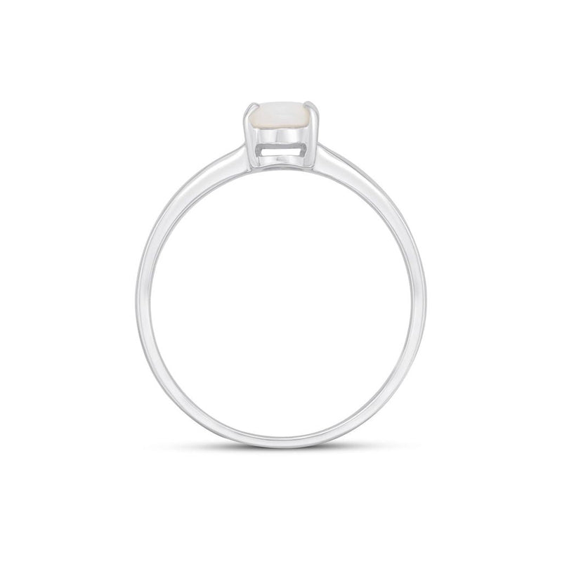 9ct White Gold Oval Natural Opal Claw Single Stone Ring — 7x5mm