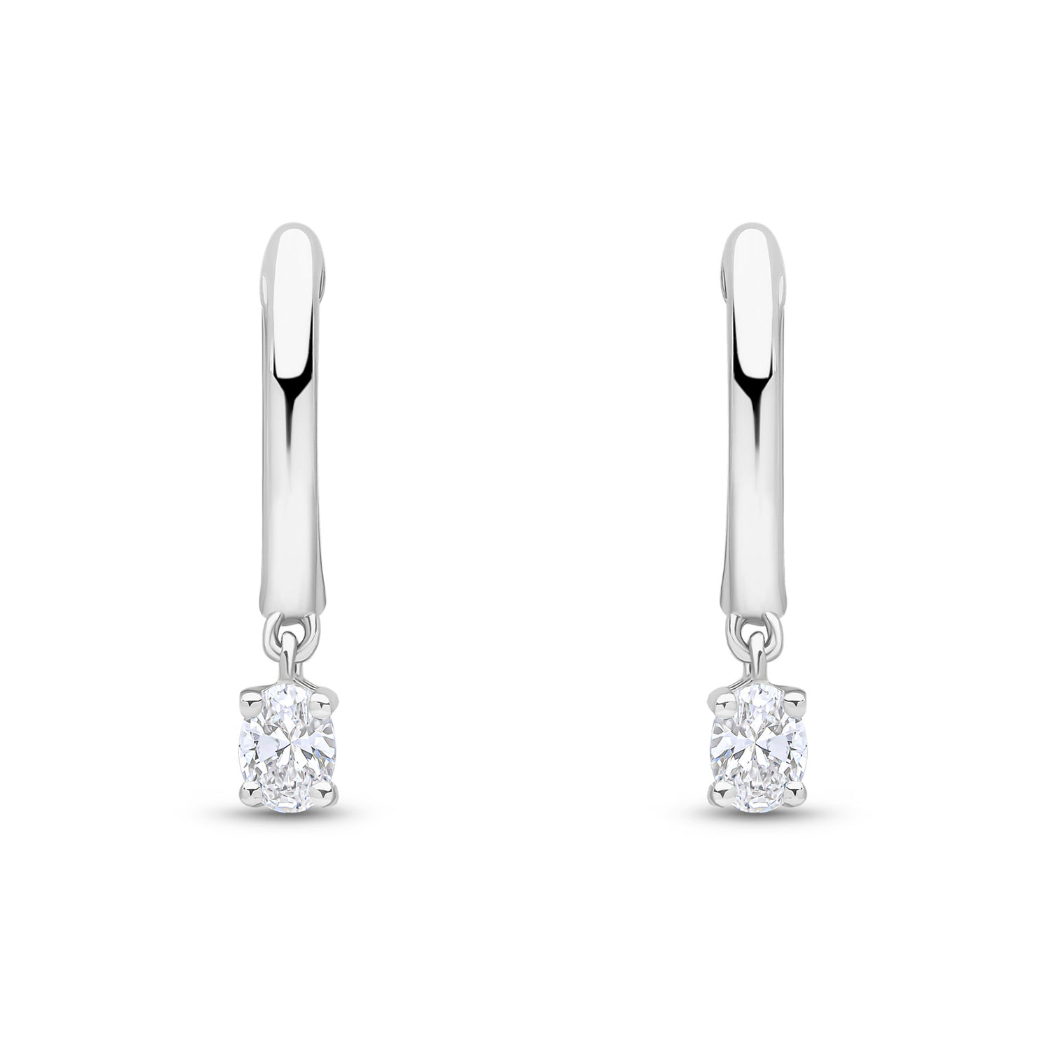 18ct White Gold Natural Oval Diamond Drop Hoop Earrings