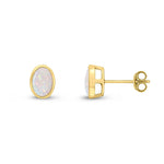 9ct Yellow Gold Oval Natural Opal Rubover Stud Earrings — 7x5mm