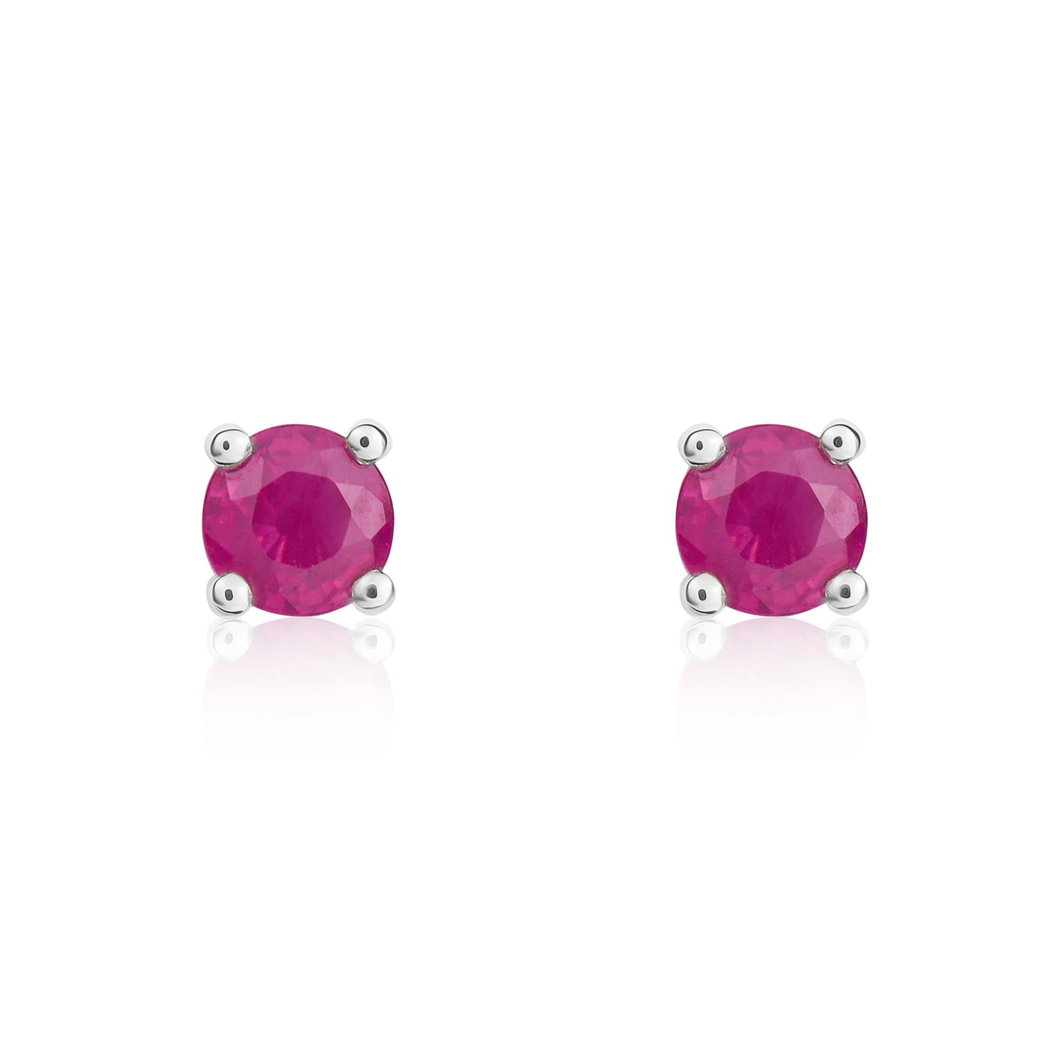 9ct White Gold Round Natural Ruby Claw Stud Earrings — 4mm