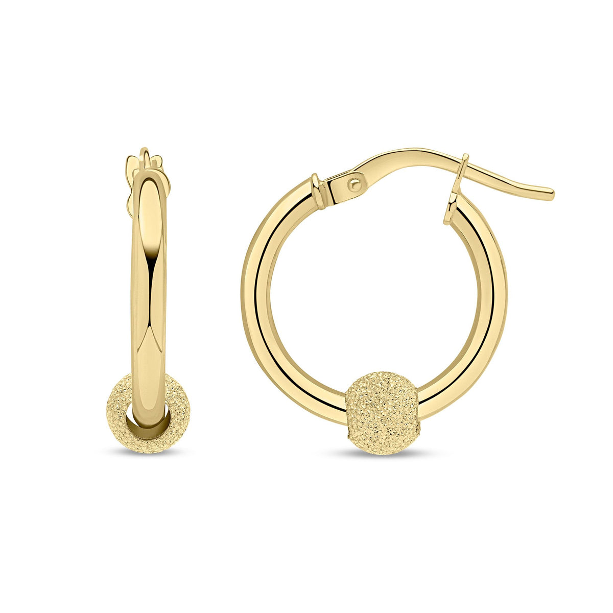 9ct Yellow Gold Glitter Ball Hoop Earrings — 17mm