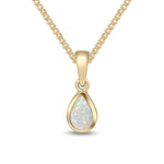 9ct Yellow Gold Pear Shaped Natural Opal Rubover Pendant — 6x4mm