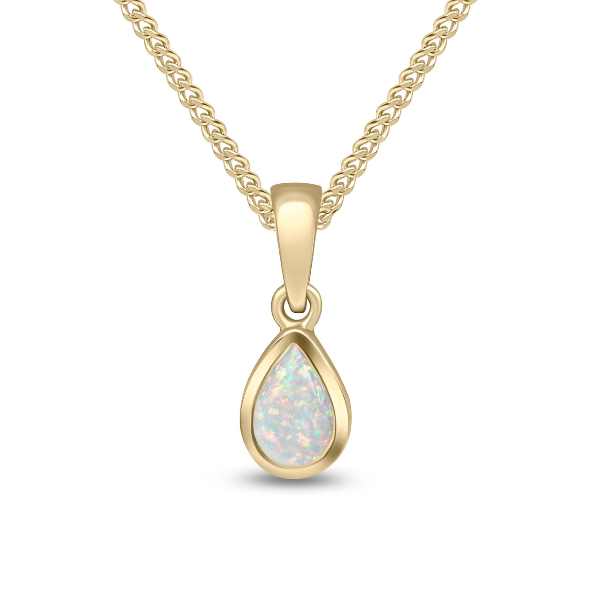 9ct Yellow Gold Pear Shaped Natural Opal Rubover Pendant — 6x4mm
