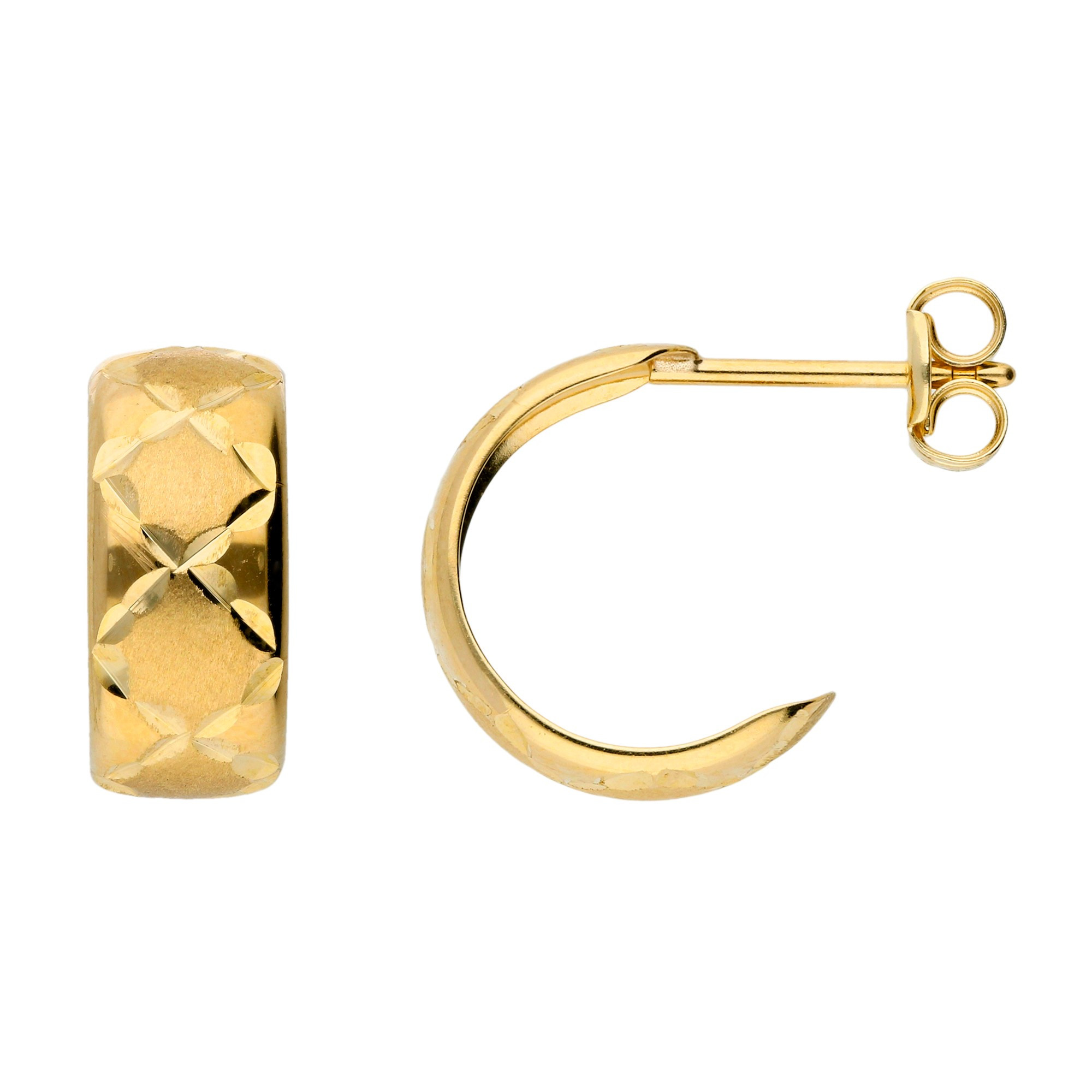 9ct Yellow Gold 12mm Diamond Cut Half Hoop Earrings | Buy Online | Free ...