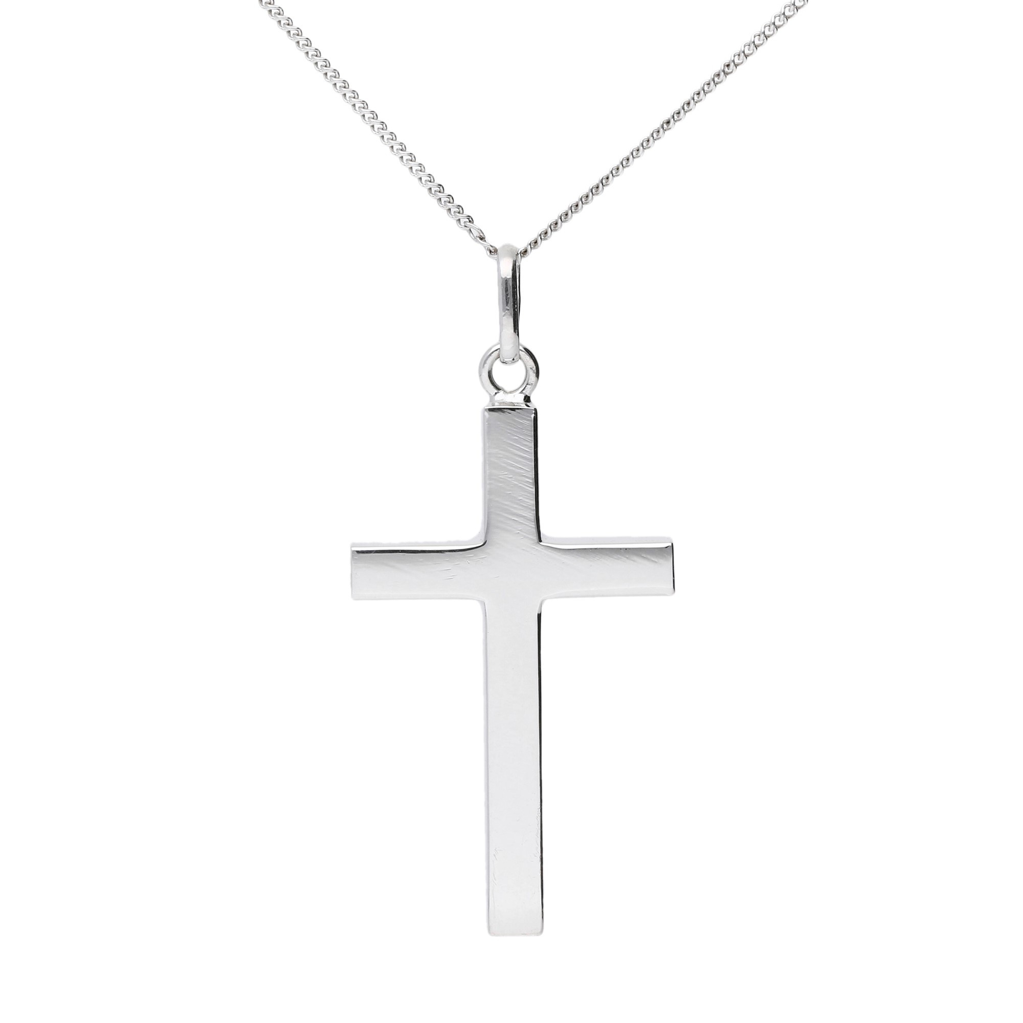 14K White Gold Cross Pendant with Brushed Effect and Stones – Triantos  Crosses