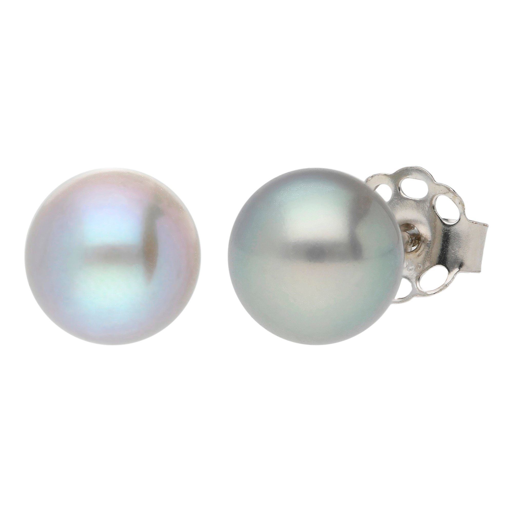 9ct White Gold 6mm Cultured freshwater Silver Blue Pearl Stud Earrings ...