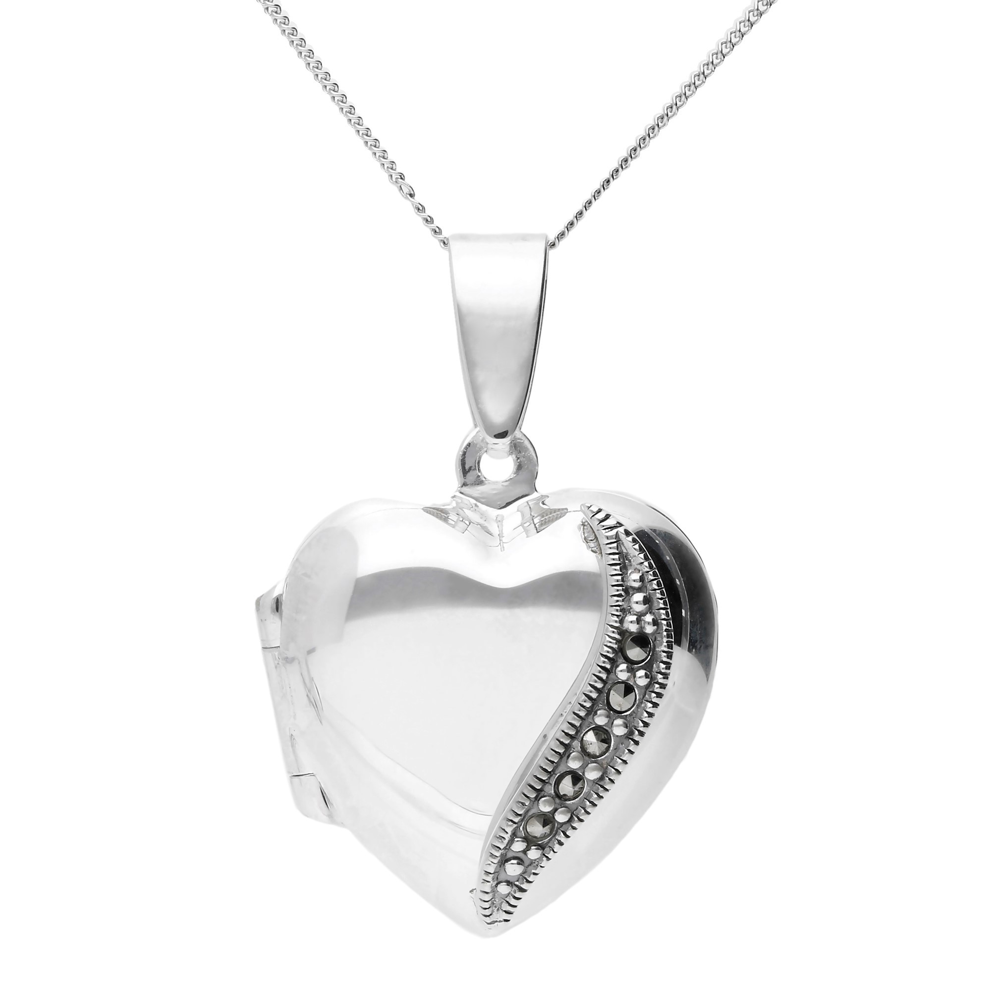 Sterling Silver & Marcasite Heart Shaped Locket | Buy Online | Free ...