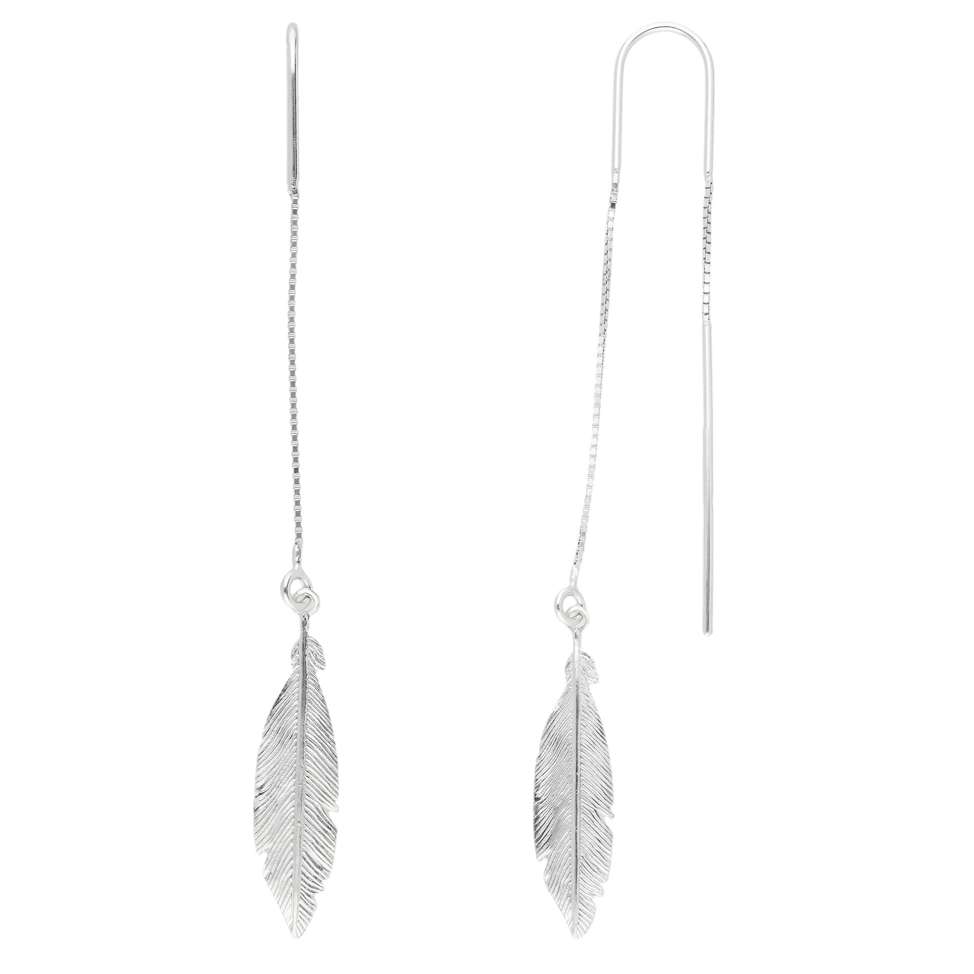 Feather Threader Chain Earrings in Sterling Silver 
