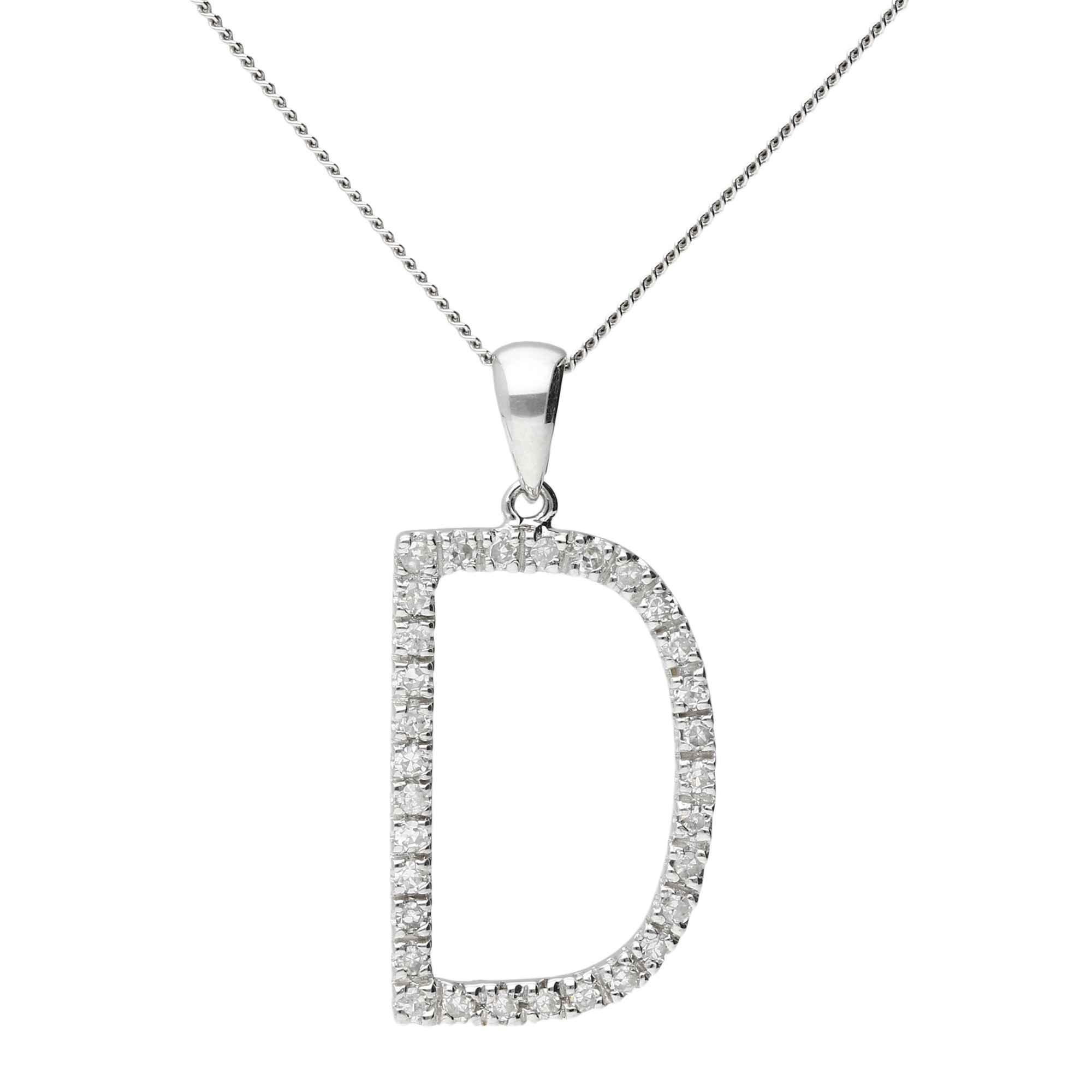 9ct White Gold Diamond Letter 'D' Pendant | Buy Online | Free Insured ...