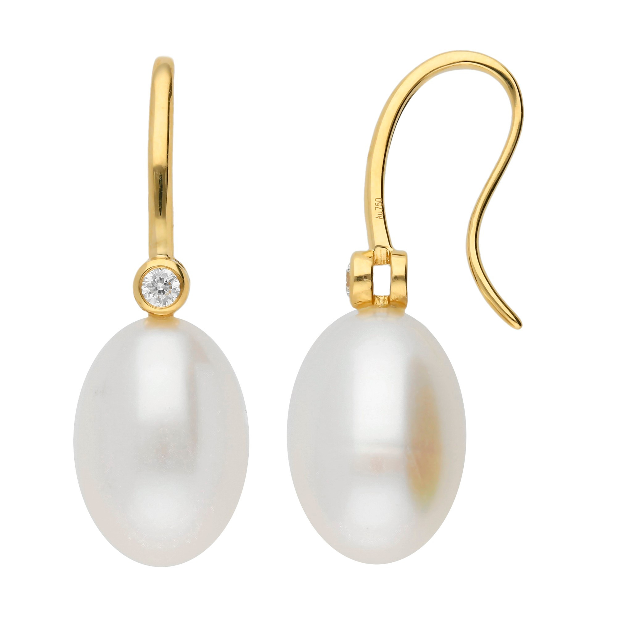 18ct Gold Freshwater Pearl & Diamond Earrings | Buy Online | Free ...