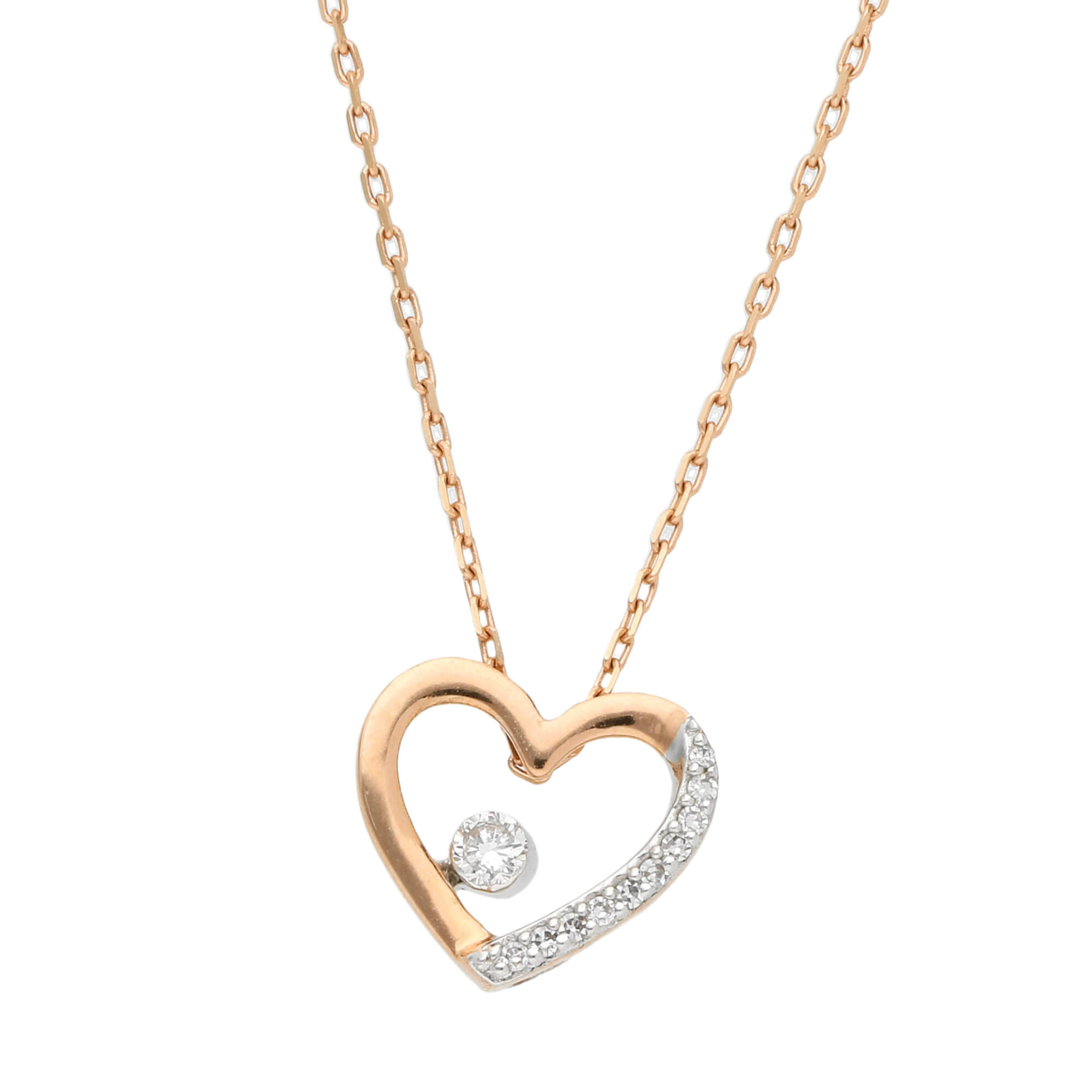 9ct Rose Gold Diamond Heart Pendant Necklace | Buy Online | Free