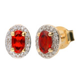 9ct Yellow Gold Garnet & Diamond Cluster Earrings
