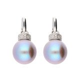 9ct White Gold Grey Cultured Pearl & Diamond Stud Earrings
