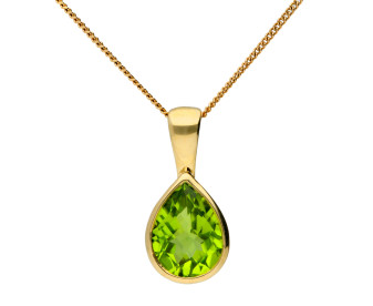 9ct Yellow Gold 9mm Peridot Solitaire Pendant