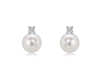 18ct White Gold Diamond & Pearl Stud Earrings