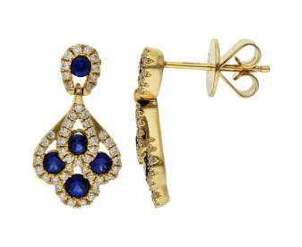 18ct Yellow Gold Sapphire & Diamond Peacock Drop Earrings