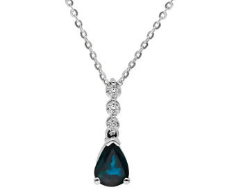 9ct White Gold Sapphire & Diamond Pear Shape Drop Pendant Necklace