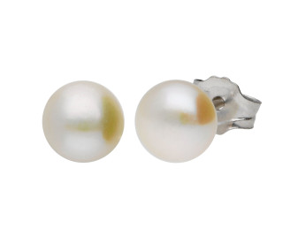 Silver 6mm Freshwater Button Pearl Earrings