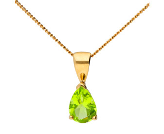 9ct Yellow Gold 7mm Peridot Solitaire Pear Shape Pendant 