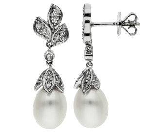 9ct White Gold 0.17ct Pearl Drop Earrings