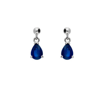9ct White Gold 7mm Sapphire Solitaire Pear Shape Drop Earrings 