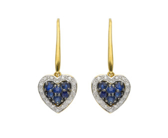 9ct Yellow Gold Sapphire & Diamond Heart Earrings