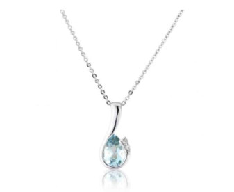 9ct White Gold Aquamarine & Diamond Curl Pendant Necklace