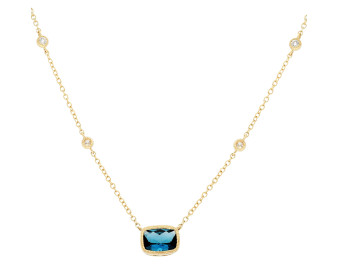 9ct Yellow Gold London Blue Topaz & Diamond Fancy Necklace