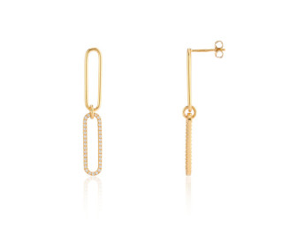9ct Yellow Gold & Cubic Zirconia Double Paperclip Link Drop Earrings
