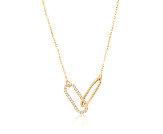 9ct Yellow Gold Cubic Zirconia Double Paperclip Link Drop Necklace