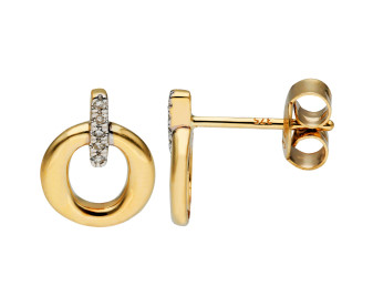 9ct Yellow Gold Diamond Circle Drop Stud Earrings