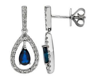 18ct White Gold Sapphire & Diamond Pear Shape Drop Earrings