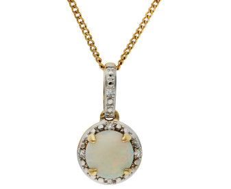 9ct Yellow Gold Diamond & Opal Pendant