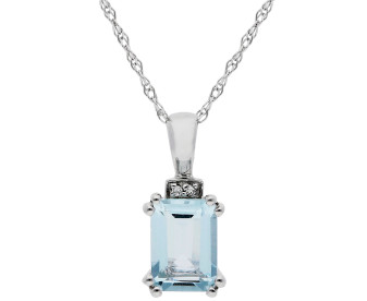 9ct White Gold Diamond &1.00ct Aquamarine Pendant 