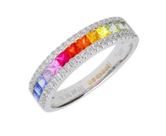 18ct White Gold Rainbow Sapphire & Diamond Dress Ring