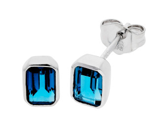 9ct White Gold London Blue Topaz Octagonal Solitaire Stud Earrings