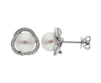18ct White Gold Diamond & Pearl Stud Earrings