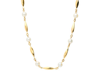 9ct Yellow Gold Wave Link Pearl Necklace