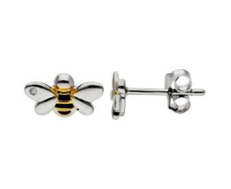 Sterling Silver & Diamond Bumble Bee Stud Earrings