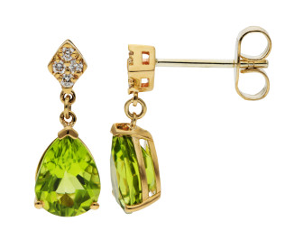 9ct Yellow Gold Peridot & Diamond Pear Shape Drop Earrings