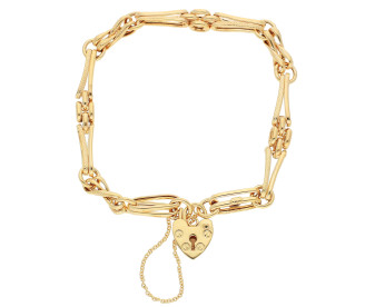 9ct Yellow Gold 6.5mm Panther Chain Heart Padlock Bracelet