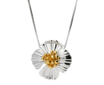 Silver & Yellow Gold Plated Poppy Flower Pendant