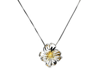 Silver & Yellow Gold Plated Primrose Flower Pendant